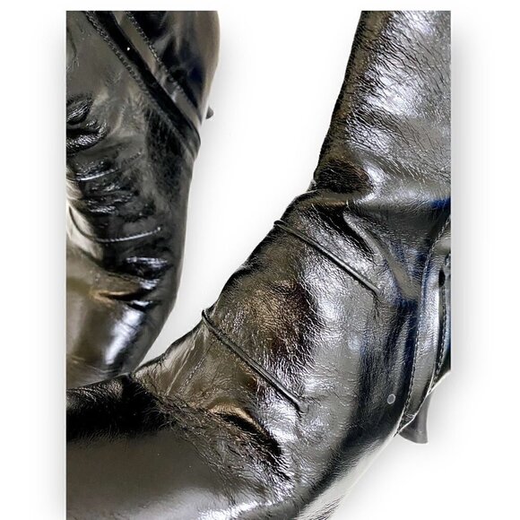 Vintage Costume National Black Crinkled Patent Leather  Double Zip Booties, 38EU - Picture 10 of 12